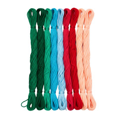 Fototapeta premium Vibrant Colorful Embroidery Threads Cotton Yarn Rainbow Green Red Blue Craft DIY Art Fiber Hobby 