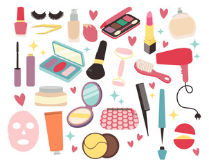 set of beauty cosmetics isolated on white. Vector illustration on flat stile