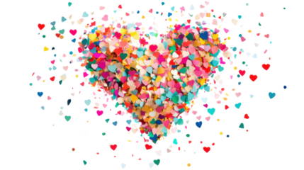Heart of confetti on transparent background