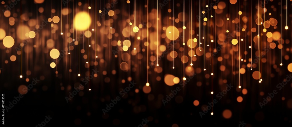 Poster golden rain of light: a mesmerizing abstract backdrop of shimmering golden orbs cascading down like 