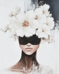 Modern abstract flowers on head woman art painting, wall art, design, realistic, textured painting