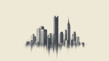 Naklejka premium Monochrome city skyline illustration, urban landscape sketch.