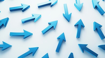 Top perspective on blue arrows pointing right on white.