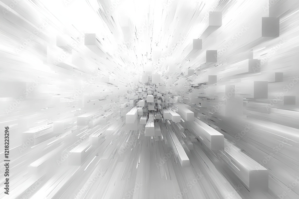 Fototapete an abstract composition of white cubes radiating outward, creating a sense of motion and depth. perf