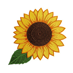 Fototapeta premium Embroidered Sunflower Patch Design Yellow Brown Floral Textile Art Warm Happy Craft Motif Image 