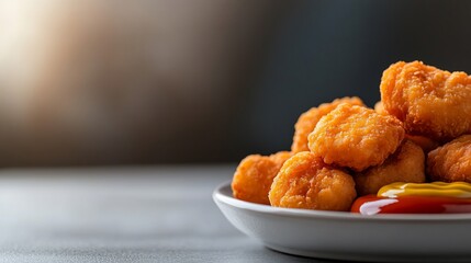 Crispy Chicken Nuggets with Ketchup and Mustard