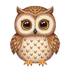 Naklejka premium Adorable Baby Owl Illustration Cute Brown Bird Animal art eyes image night sweet small young fauna 