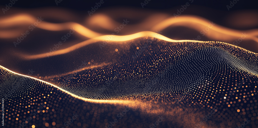 Poster golden digital wave background abstract title blurred particle illustration.
