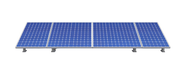 Solar panel with blue cells, efficient energy solution, isolated on white background.