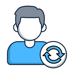 Customer Profile with Sync Icon. Customer Synchronization and Data Management Icon. Illustration for CRM Concept.