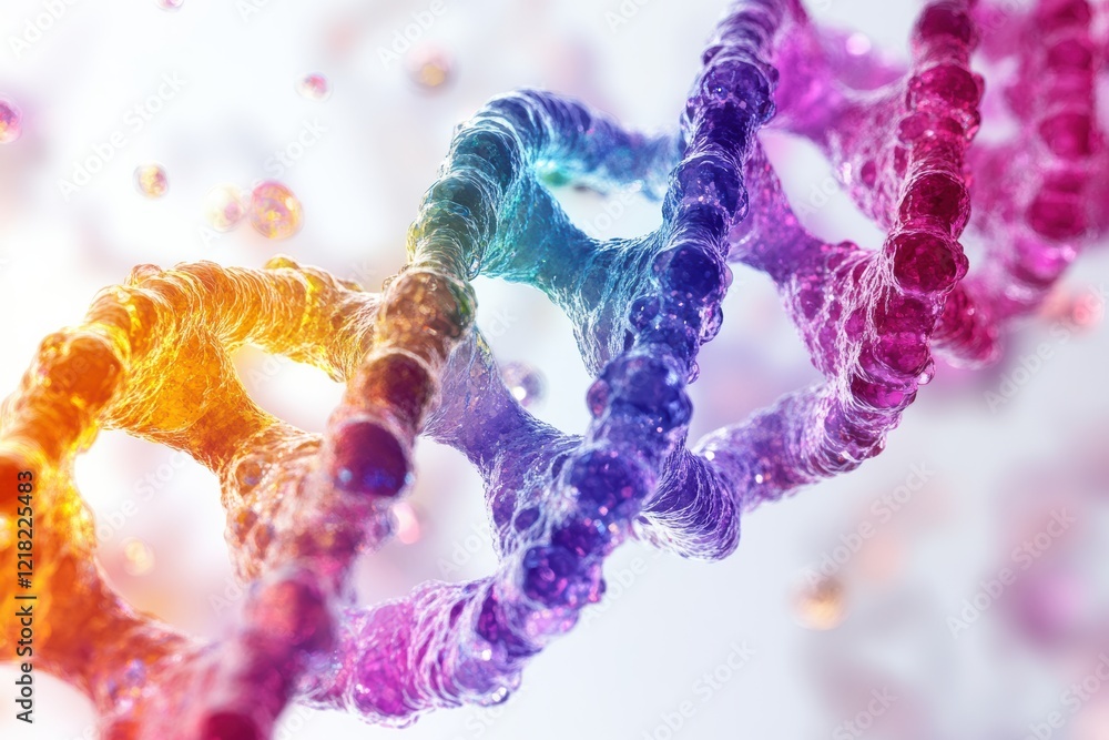 Poster This vibrant DNA helix showcases the intricate structure of genetic material, blending colors in a captivating representation of life itself.