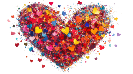 Heart of confetti on transparent background