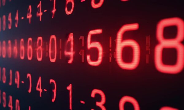 Pantalla digital rojas con n&uacute;meros digitales que cambian de forma. 