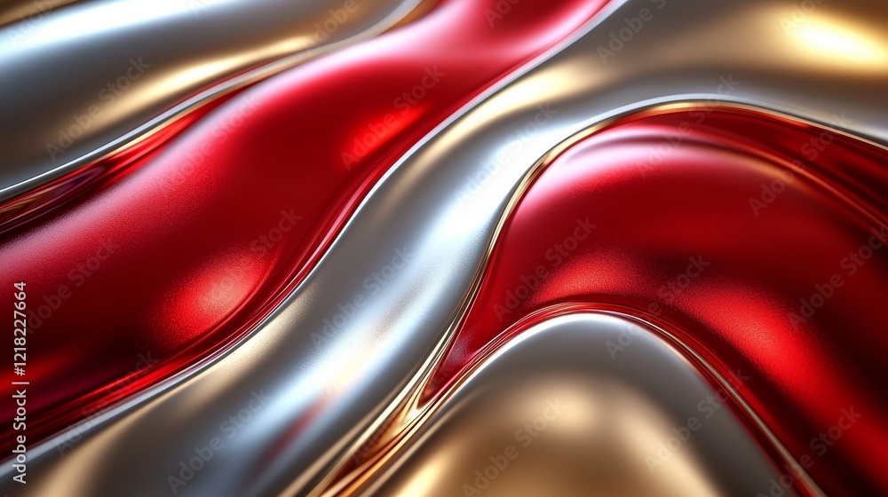 Poster flowing metallic waves abstract design digital art textured background close-up modern concept