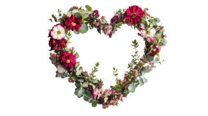 Heart of flowers on transparent background