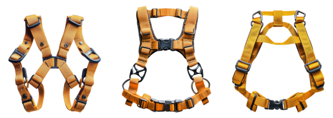 Isolated safety harnesses on a transparent background for industrial use