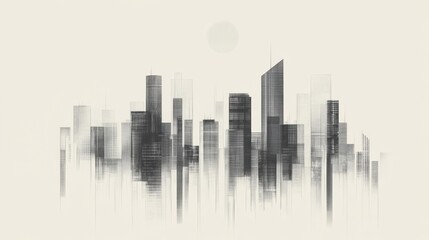 Fototapeta premium Abstract grayscale city skyline at sunset.