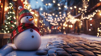 Obraz premium New Year Greeting Card with a Cute Snowman 8K Realistic Lighting