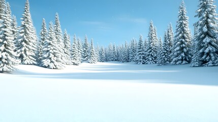 Fototapeta premium Serene Snow-Covered Forest Under Clear Blue Winter Sky