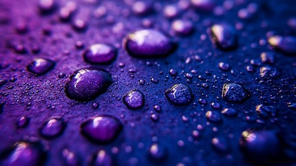 Macro Photography of Dewdrops on a Dark Purple Surface