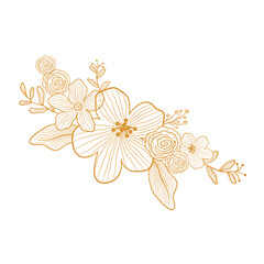 Golden Floral Arrangement. Wedding Floral Arrangement. Floral for Wedding Invitation Card Decoration