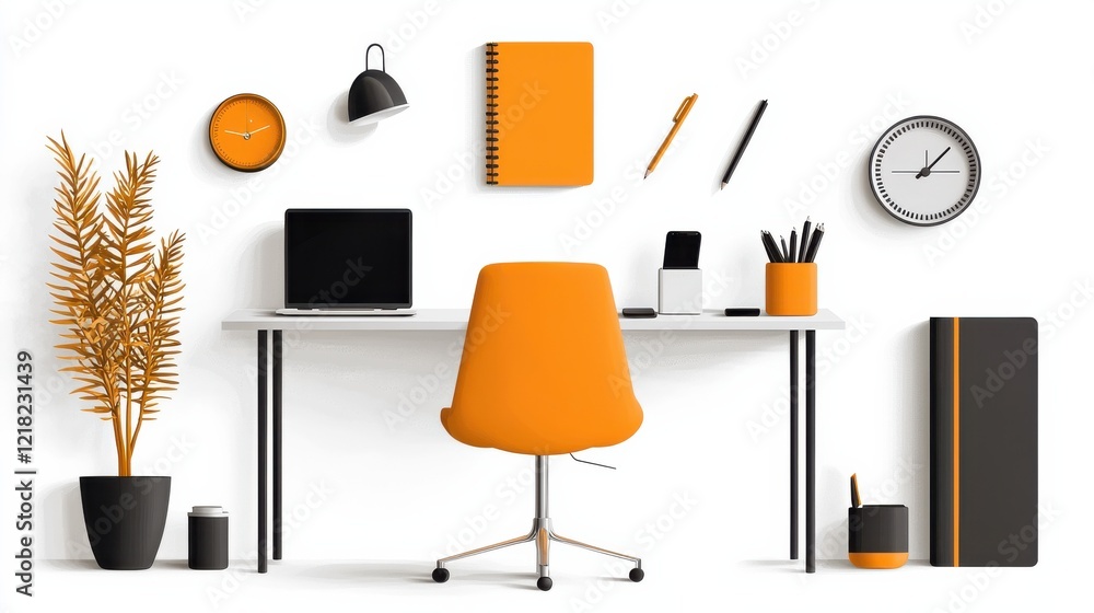 Aufkleber Optimizing your home office unique desk setup with icons workspace digital tools modern environment creative concept