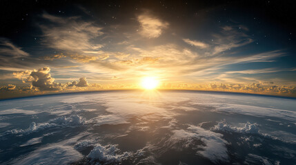 stunning view of Earth from space, showcasing vibrant sunset