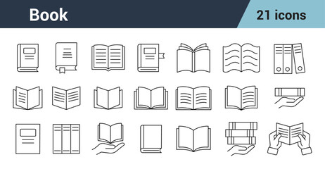 Book Line Editable Icons set. Includes  Education, seminar, online learning, webinar Literature, publishing house, library pictograms,  Reading festival, club logos. Writing and More.