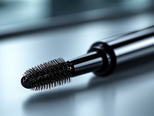 Naklejka premium Close-up of a mascara brush highlighting its bristles and sleek design.