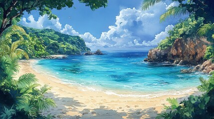 Fototapeta premium Serene Tropical Cove Beach Scene Idyllic Paradise
