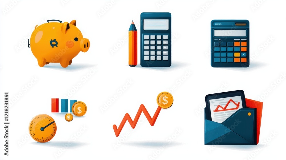 Poster enhance your financial planning with a set of six icons piggy bank bar graph and more for budgeting 