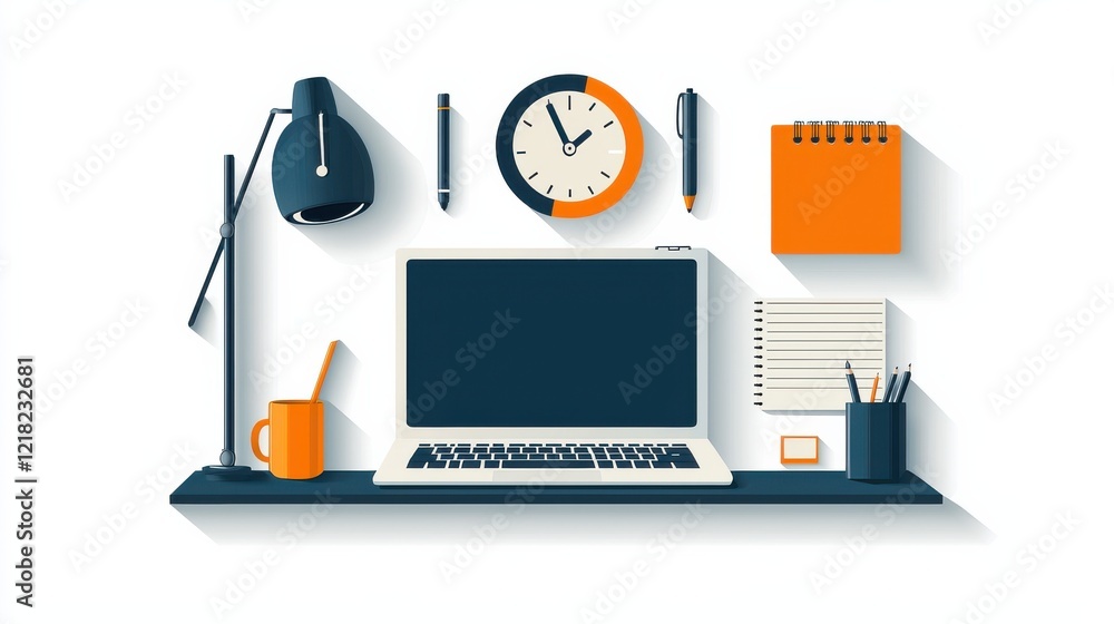 Aufkleber Enhancing productivity with essential workplace tools a comprehensive overview of laptops notebooks pens and more in a modern office environment
