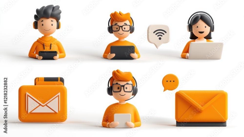 Poster enhancing digital communication icons of chat bubbles emails phones and wifi in modern connectivity 