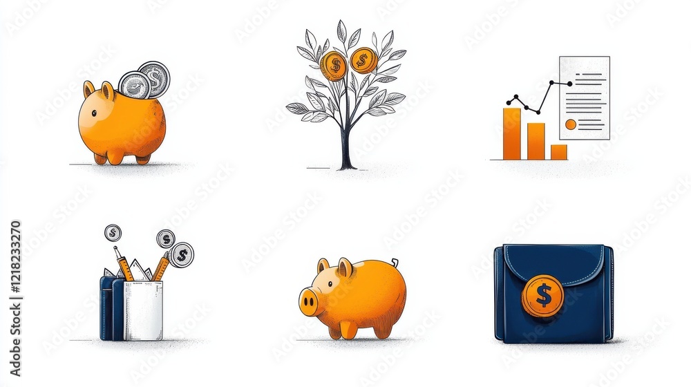 Aufkleber maximizing financial growth exploring the impact of piggy banks dollar trees and bar charts in busin