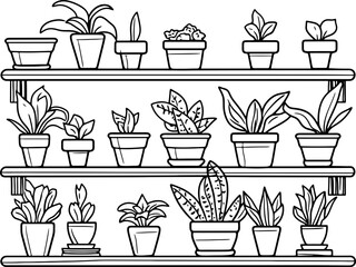 plant pot shelves drawing outline