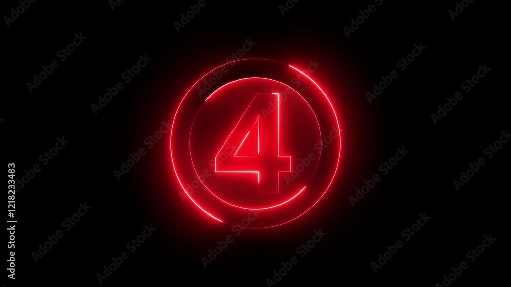 Aufkleber a circle with a neon icon on a black background and the text 4 in the middle of it.
