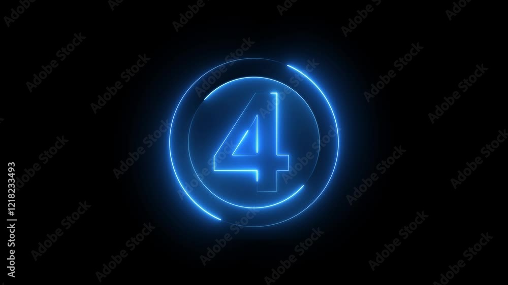 Aufkleber a circle with a neon icon on a black background and the text 4 in the middle of it.