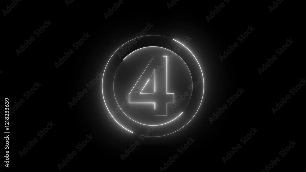 Aufkleber a circle with a neon icon on a black background and the text 4 in the middle of it.