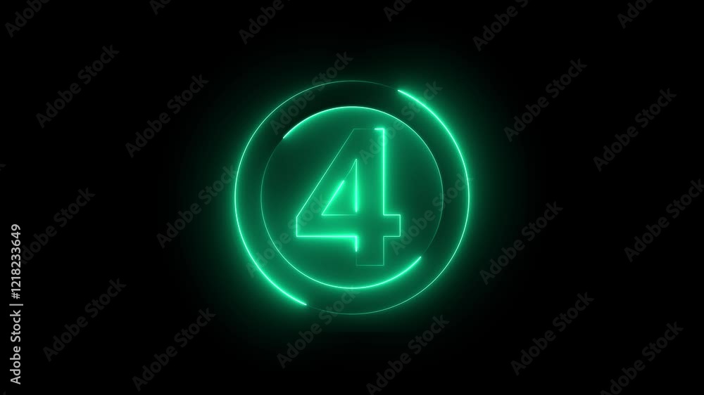 Aufkleber a circle with a neon icon on a black background and the text 4 in the middle of it.