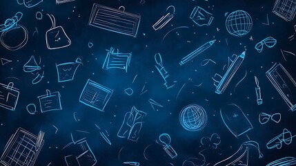 Blue Sketch Style Education and Office Supplies Background