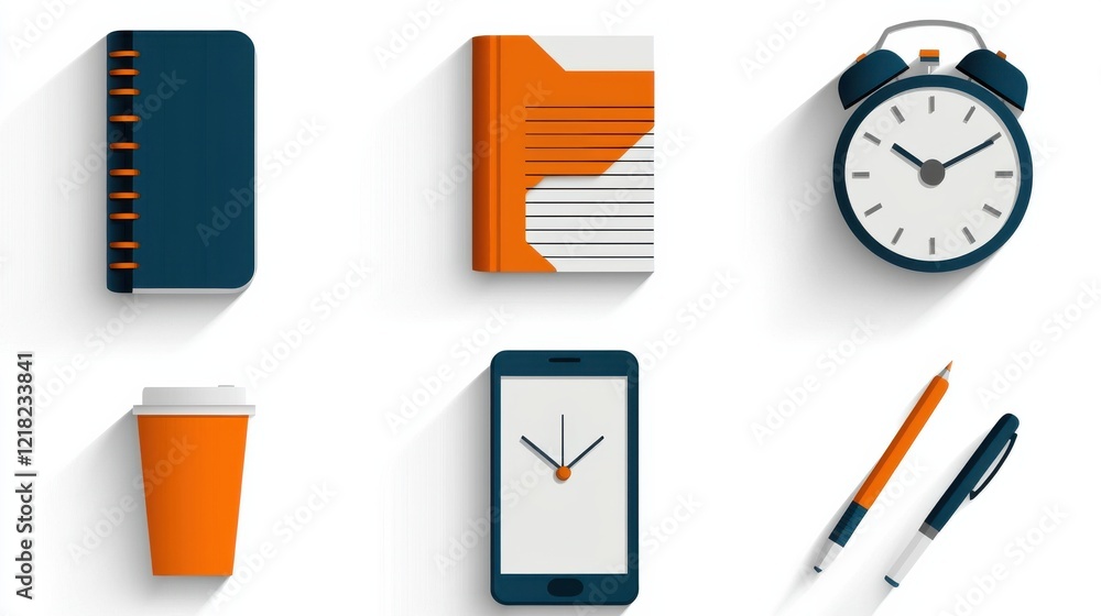 Aufkleber Organizing officer-related icons with desktop computer phone pen and standard notepad in a professional workspace environment