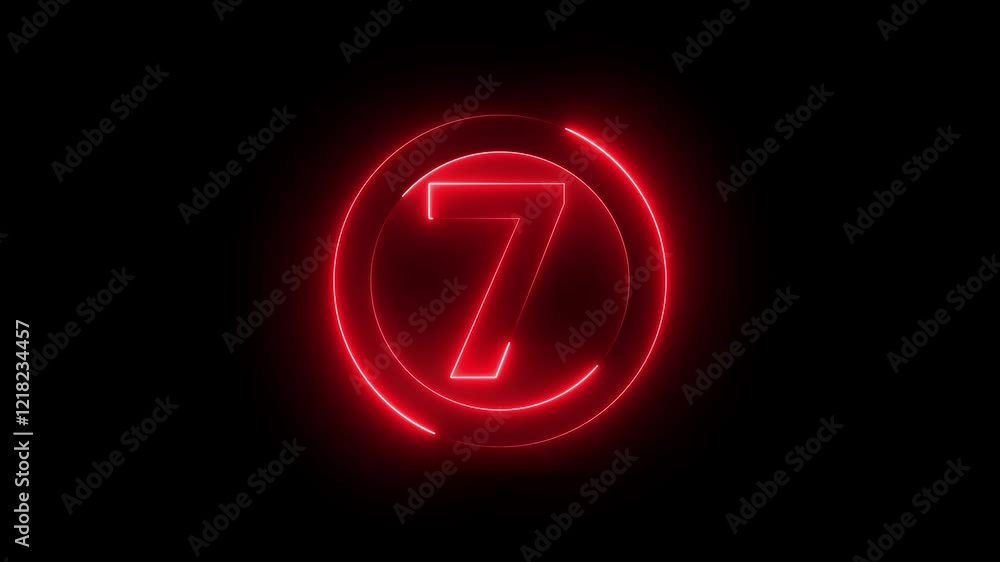 Aufkleber a circle with a neon icon on a black background and the text 7 in the middle of it.