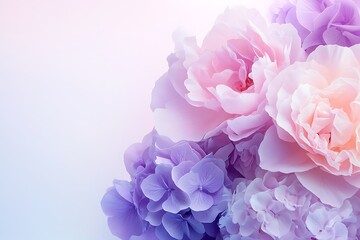 Vibrant floral arrangement of peonies and hydrangeas in a natural aesthetic setting