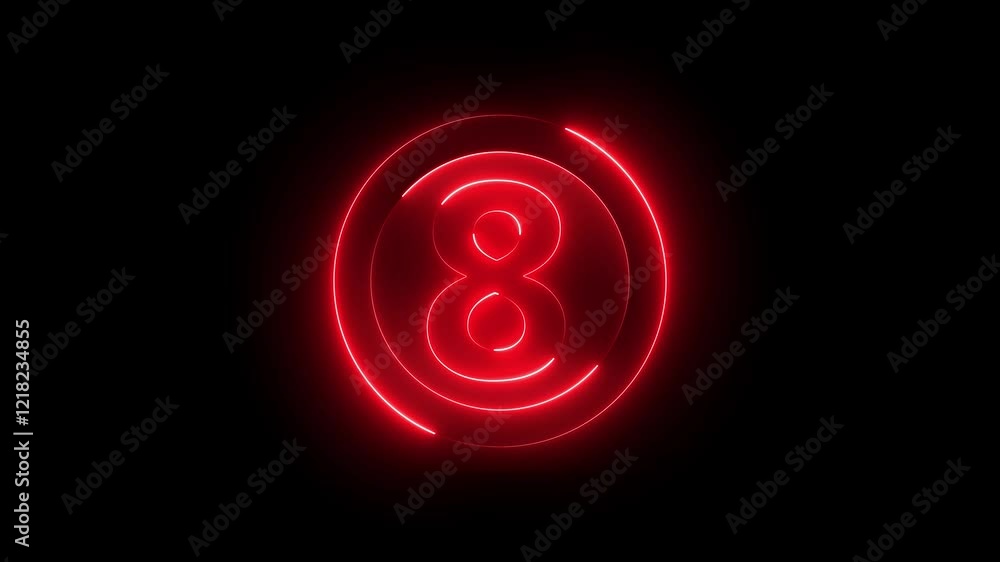 Aufkleber a circle with a neon icon on a black background and the text 8 in the middle of it.