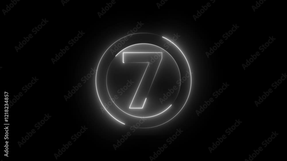 Aufkleber a circle with a neon icon on a black background and the text 7 in the middle of it.