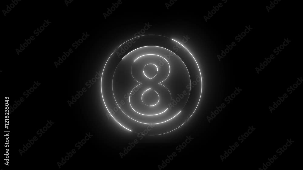 Aufkleber a circle with a neon icon on a black background and the text 8 in the middle of it.