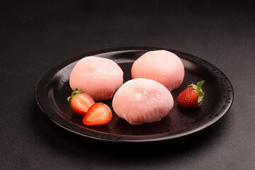 Strawberry Japanese Mochi or  Ichigo Daifuku, Glutinous Rice Dessert with Fresh Strawberry.