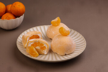 Orange Traditional Japanese Daifuku Mochi Dessert. 