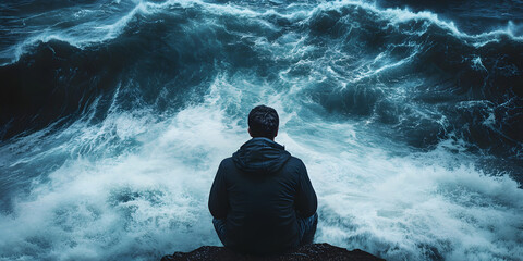 Obraz premium Person Facing Dramatic Ocean Waves