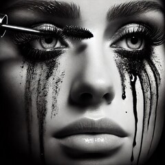 Smudged Mascara Tears causing mascara to run down a face creatin